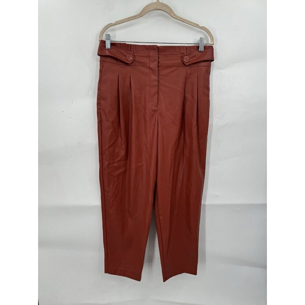 Ann Taylor Pant Women 10 Rust Orange Vegan Faux Leather Academia Granolagirl‎